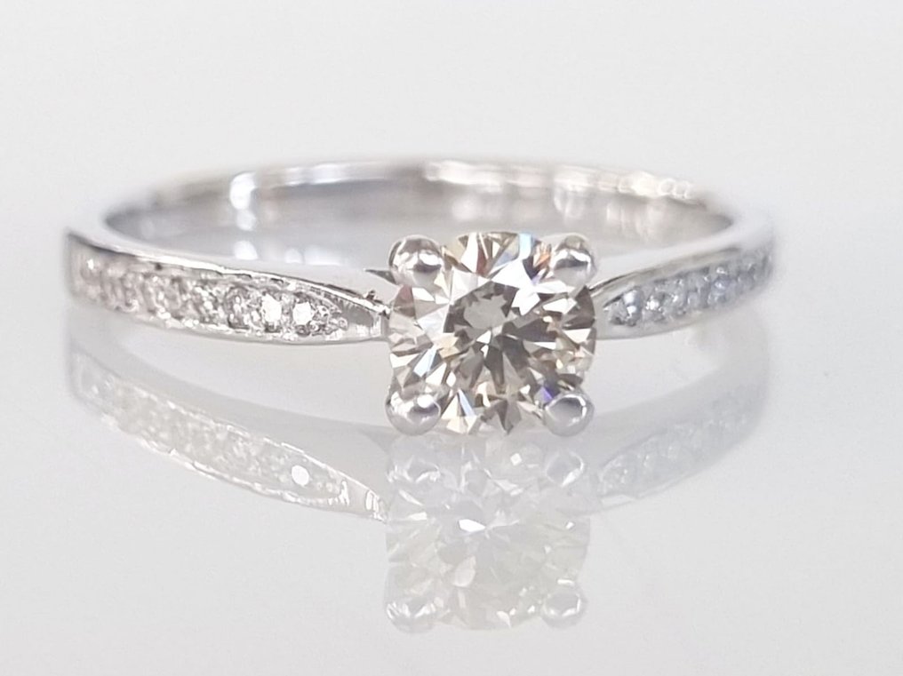 订婚戒指 - 14K包金 白金 -  0.49ct. tw. 钻石  (天然色彩的) #2.1