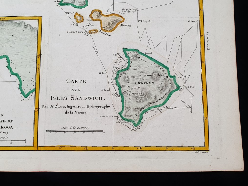 美國, 地圖 - 北美洲 / 太平洋 / 夏威夷群島 / 檀香山 / 瓦胡島; Desmarest & Bonne - Carte des Isles Sandwich / Plan de la baye de Karakakooa - 1781-1800 #3.2