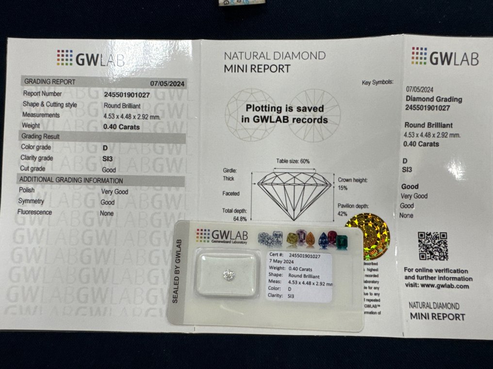 沒有保留價 - 1 pcs 鑽石  (天然)  - 0.40 ct - 圓形 - D (無色) - SI3 - Gemewizard Gemological Laboratory (GWLab) #2.1