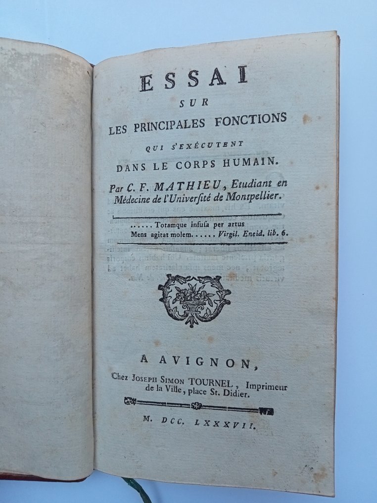 C.F. Mathieu - Essai sur les principales Fonctions qui s'exécutent dans le Corps Humain - 1787 #1.1