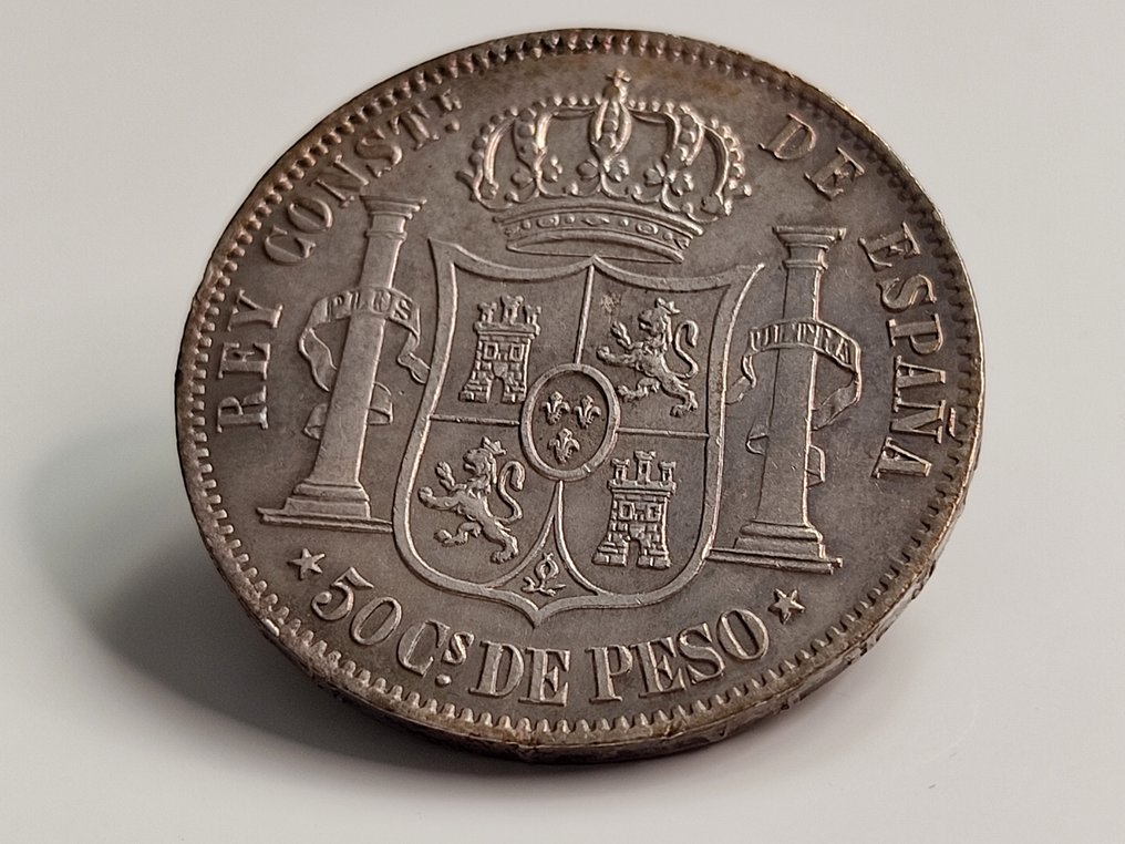 Kingdom of Spain. Alfonso XII (1874-1885). 50 centavos de Peso 1885 Manila #3.2