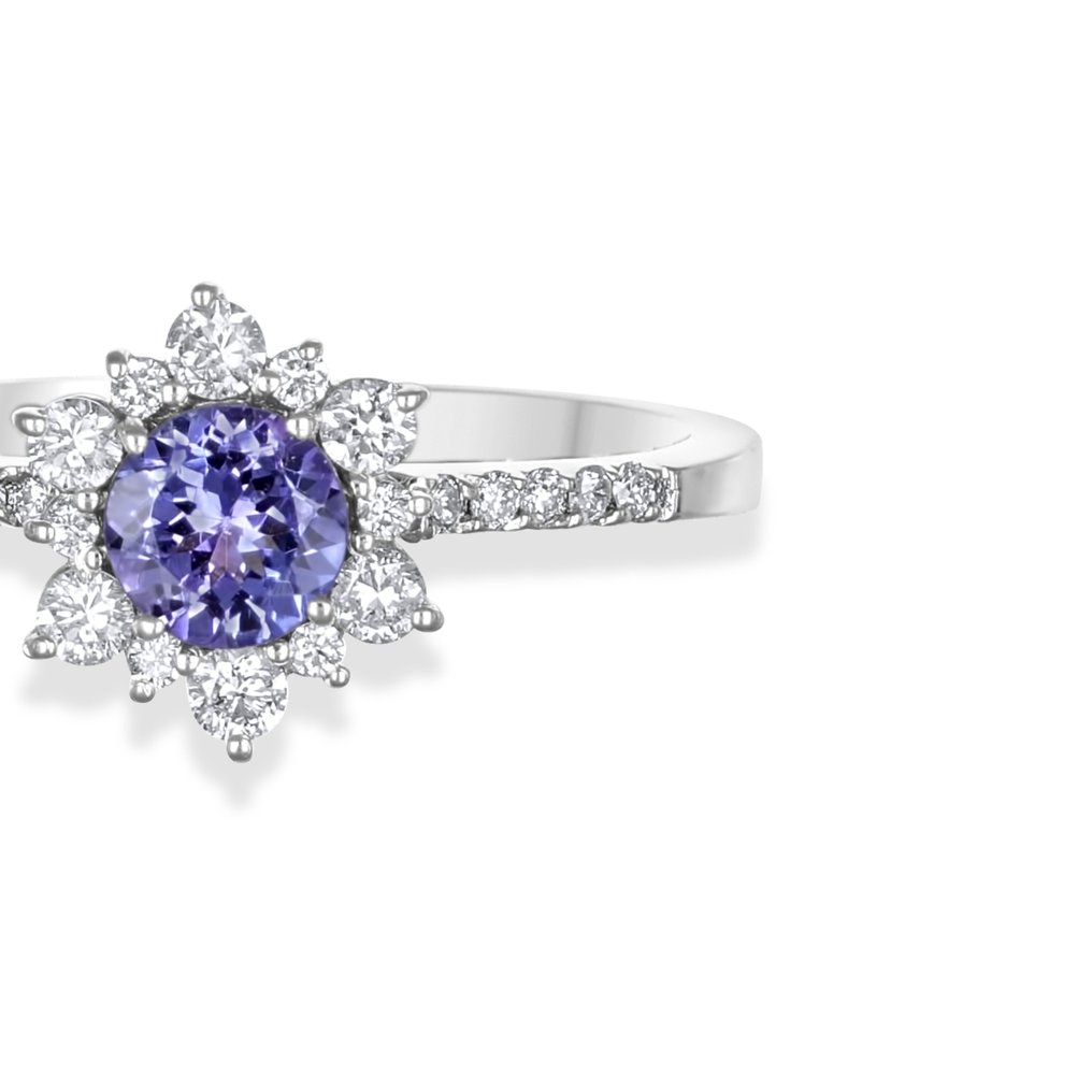 Δαχτυλίδι - 18 καράτια Λευκός χρυσός -  0.83ct. tw. Τανζανίτης - Διαμάντι #1.0