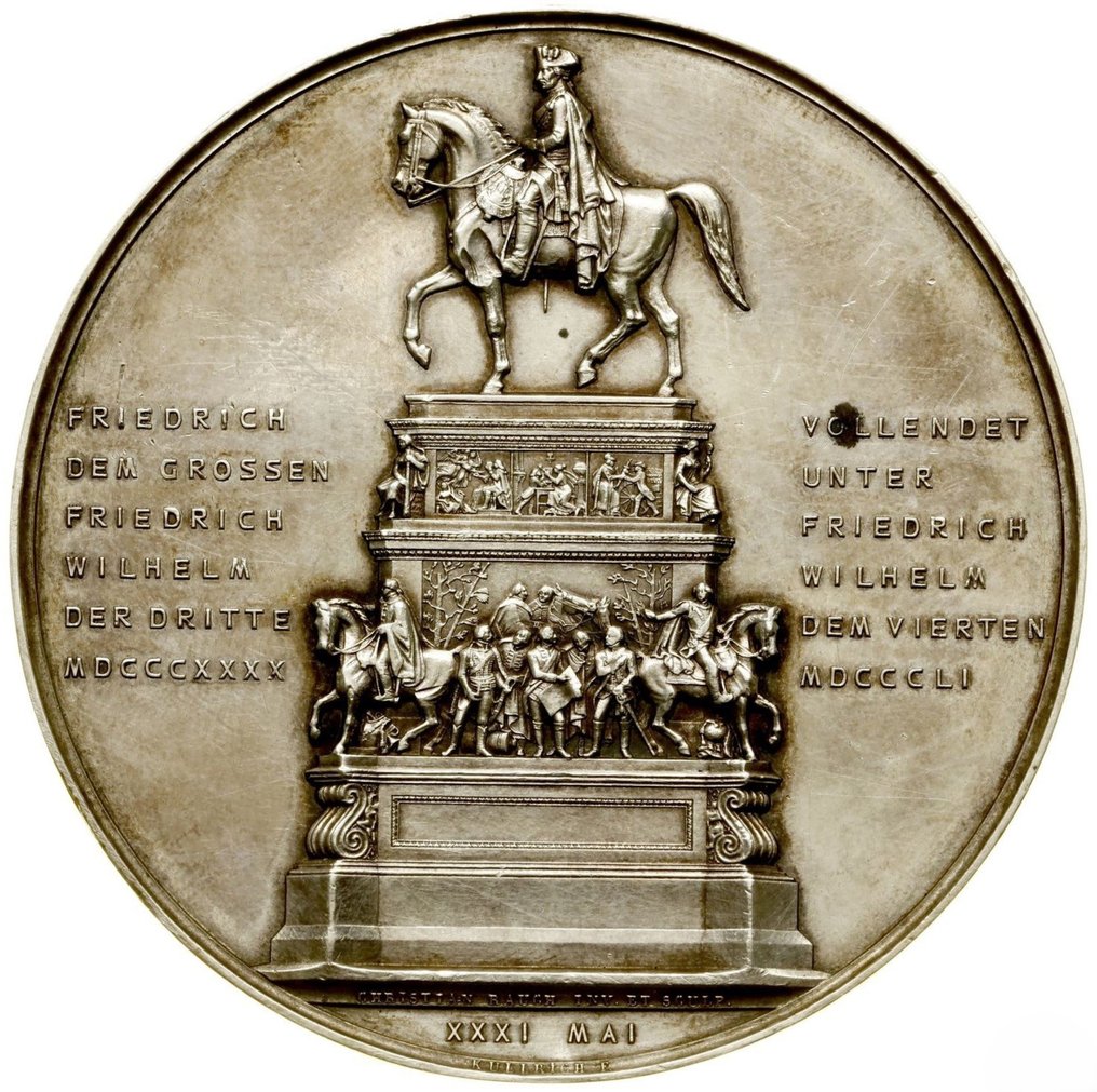 德国. King Frederick William IV of Prussia (1840-1861). Silver medal 1851 "Statue of Frederick the Great on horseback" 116 gram - extremely rare #1.1