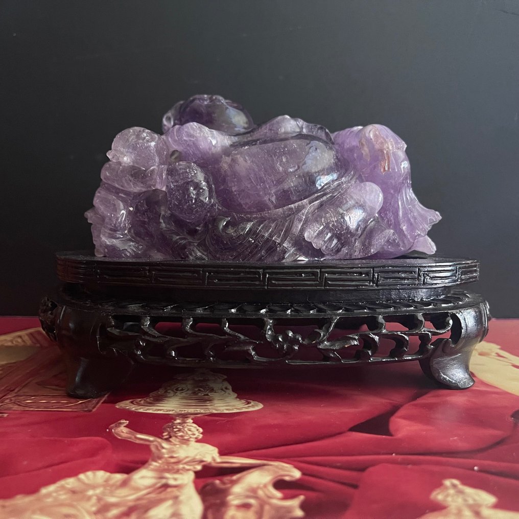 Statue, Buda - 14 cm - Pierre d'améthyste (matériau rocheux) #1.0