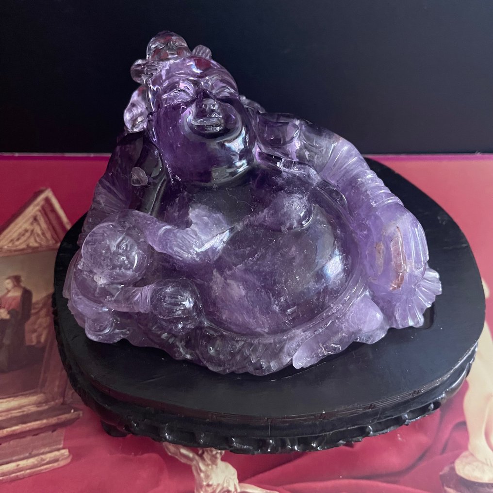 Statue, Buda - 14 cm - Pierre d'améthyste (matériau rocheux) #1.0
