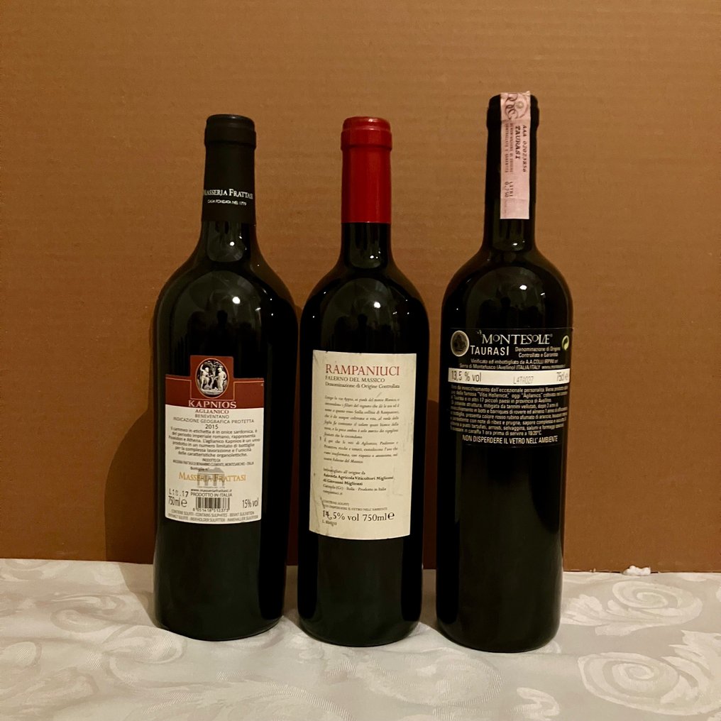 2015 Kapnios Masseria Frattasi, 2009 Rampaniuci, Viticoltori Migliozzi & 1998 Taurasi, Montesole - 坎帕尼亚 - 3 Bottles (0.75L) #1.2