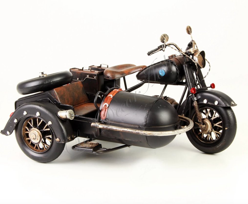 1:6 - Modellino di motocicletta - Vintage Black Motorbike with Sidecar Metal Model - Collectible Old School Motorcycle Toy #2.1