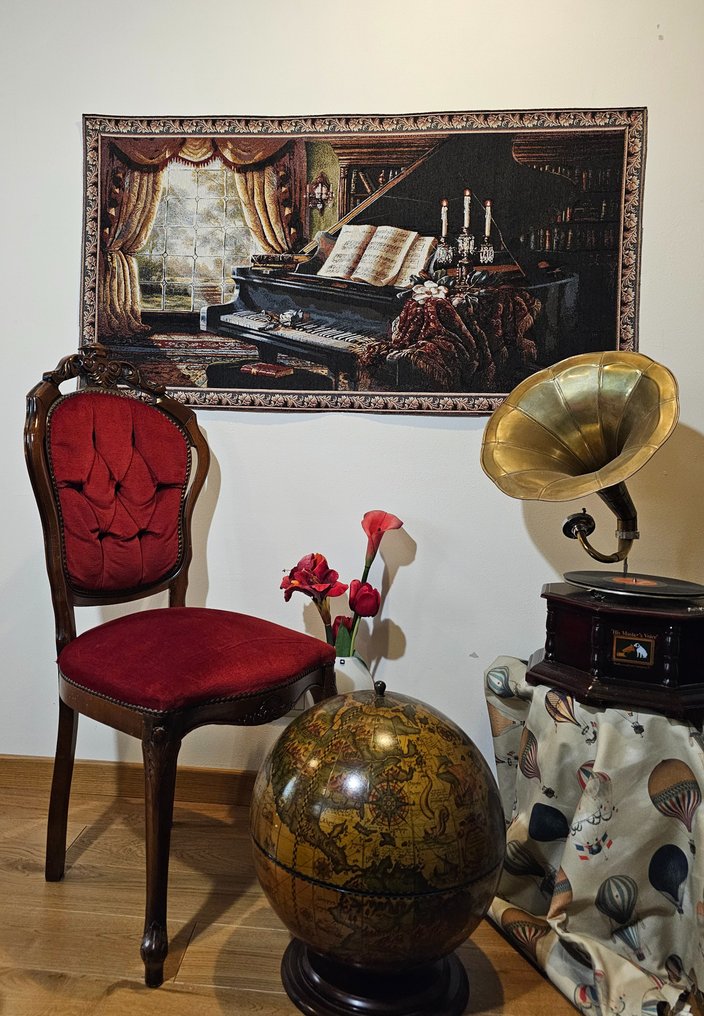 Vev med Antikk Piano i jacquard - 60x140cm - Klassisk luksusdesign - Billedteppe  - 60 cm - 140 cm #1.0