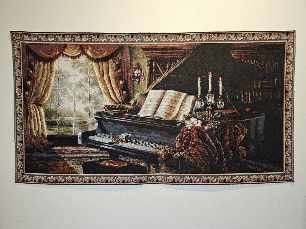 Vev med Antikk Piano i jacquard - 60x140cm - Klassisk luksusdesign - Billedteppe  - 60 cm - 140 cm #1.0
