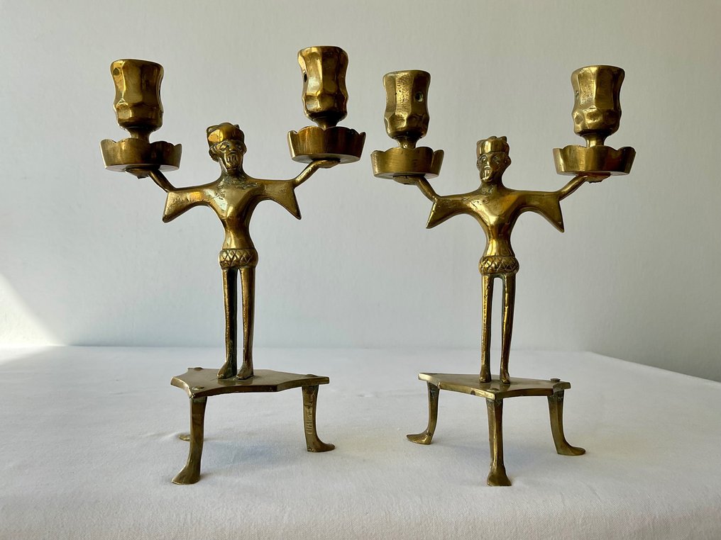 Armleuchter (2) - Wunderschönes Set aus Bronze-Kerzenständern mit Figuren #3.2