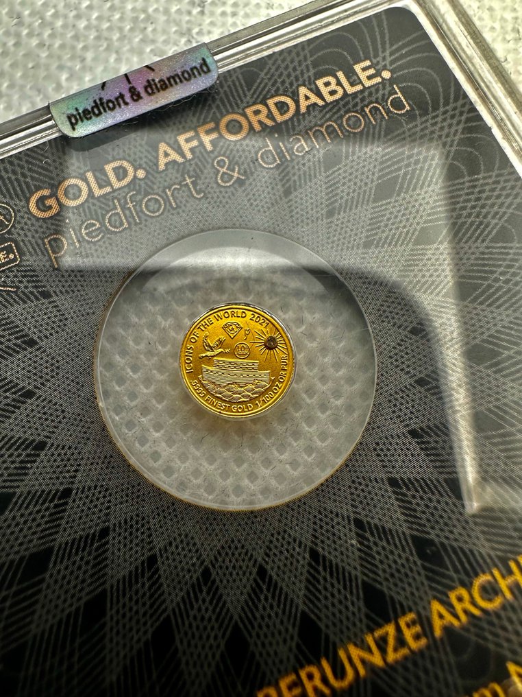Ruanda. 10 Amafranga 2021 Arche NOAH,  oro , (incl. diamante), 1/100 Oz (.999)  (Ohne Mindestpreis) #2.1