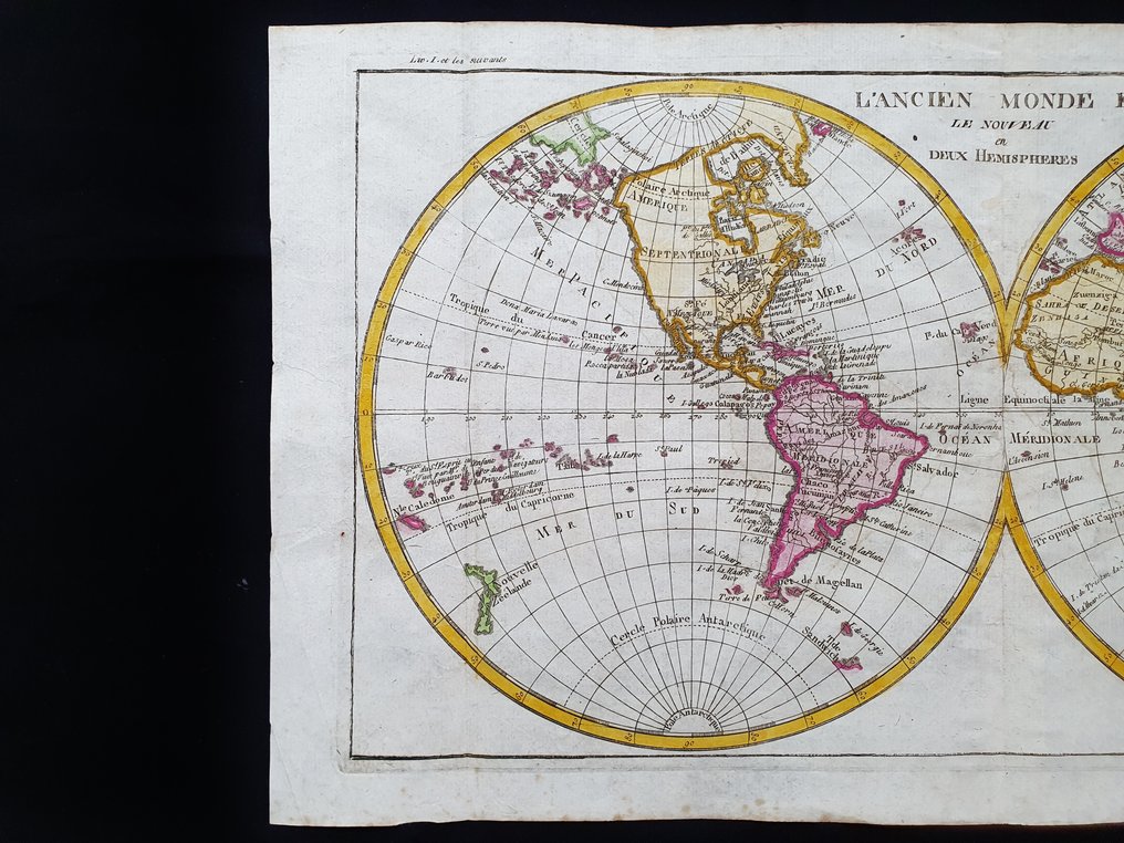 World Map - Mappamondo / Globe in Hemispheres; Rigobert Bonne - L'Ancien Monde et le Nouveau en Deux Hemispheres - 1761-1780 #3.1