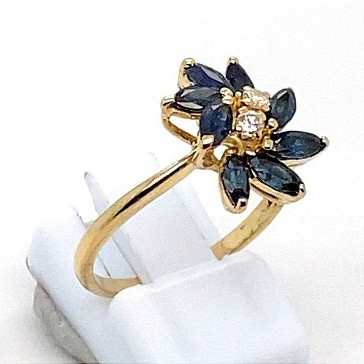 Bague de cocktail - 18 carats Or jaune -  0.81ct. tw. Saphir - Diamant - Bague Unique Saphir RS55 #3.2