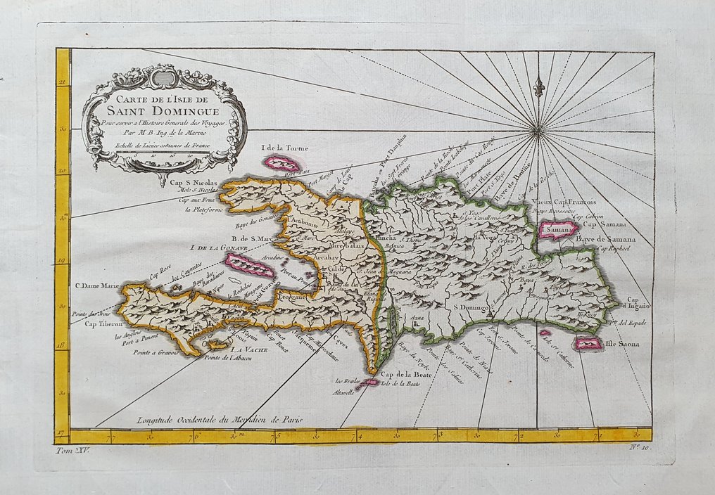 Amerika - Mellom-Amerika / Karibia / Guadeloupe / Den dominikanske republikk / Haiti / Santo Domingo; La Haye / P. de Hondt / J.N. Bellin / A.F. Prevost - [Lot of 2 maps] Carte de l'Isle de Guadeloupe / Carte de l'Isle de Saint Domingue - 1721-1750 #3.2