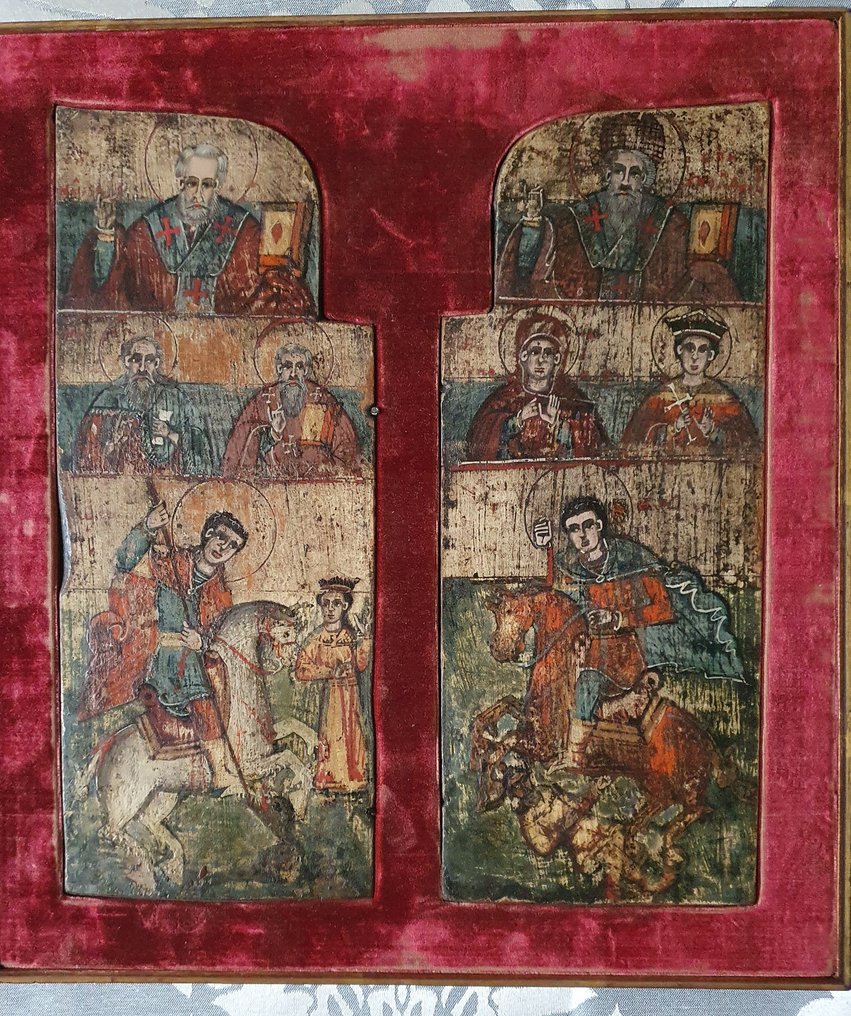 Ikoni - Kananmunatempera-maali levkaksella puupaneelilla. - Kaksi siipeä triptyykissä #1.0