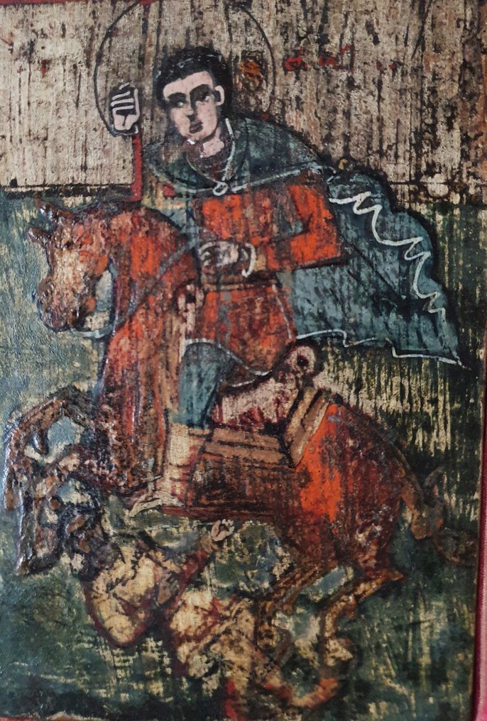 Ikoni - Kananmunatempera-maali levkaksella puupaneelilla. - Kaksi siipeä triptyykissä #4.3