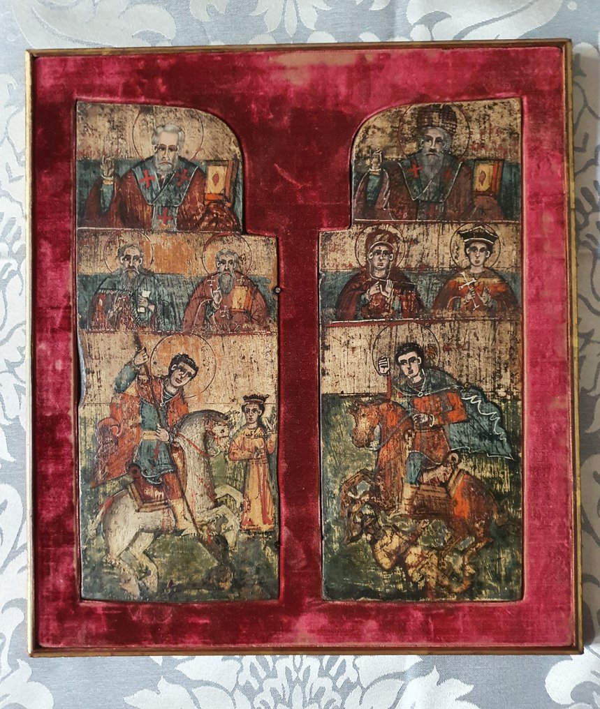 Ikoni - Kananmunatempera-maali levkaksella puupaneelilla. - Kaksi siipeä triptyykissä #1.0