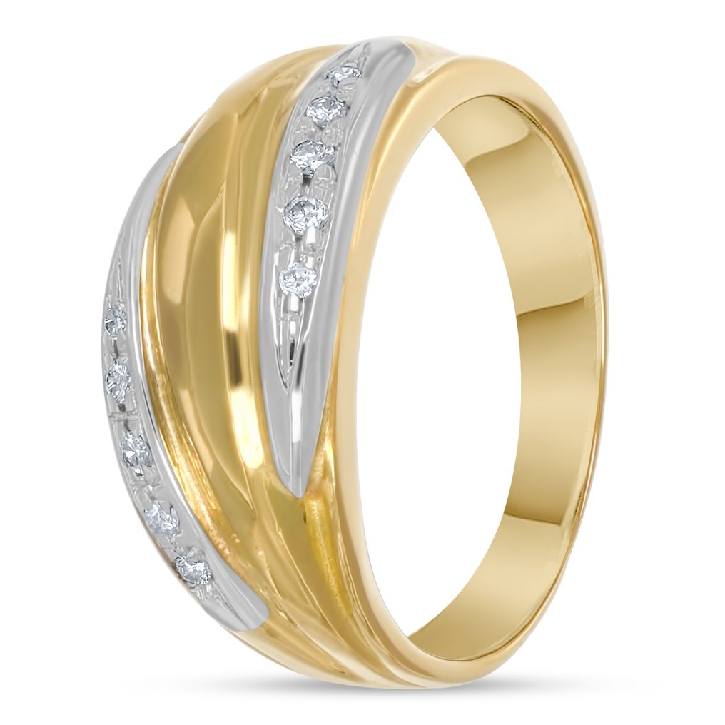 戒指 - 18 克拉 白金, 黃金 -  0.10ct. tw. 鉆石 (天然)  #1.0