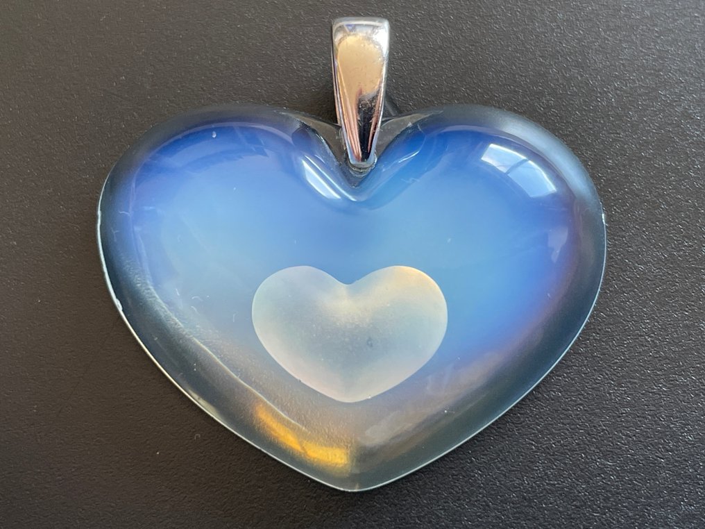 René Lalique - Tendre Coeur - Cristallo opalescente, 925. Argento - Ciondolo #1.0