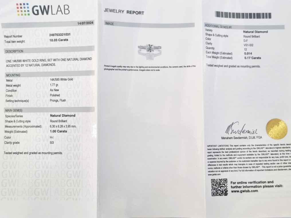 訂婚戒指 - 14 克拉 白金 - 1.17ct. tw. 鉆石 (天然) #3.2