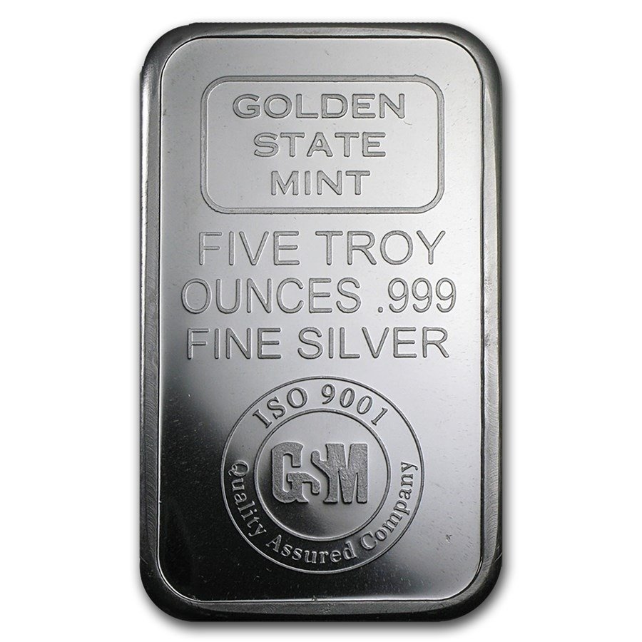 5 Troy Ounce - Argento .999 - 5 oz Golden State Mint 999 Fine Silver Bar #1.0