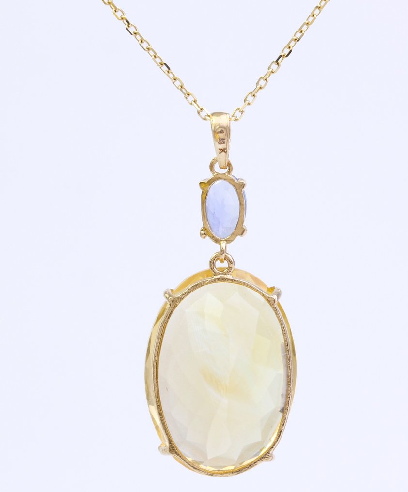 沒有保留價 - 頸鏈 - 14 克拉 黃金 黃水晶 - 坦桑石 #4.3