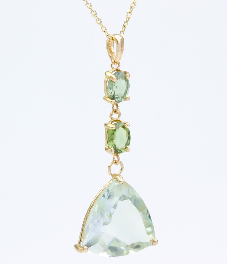 Zonder minimumprijs - Halsketting - 14 karaat Geel goud Amethist - Amethist #1.0