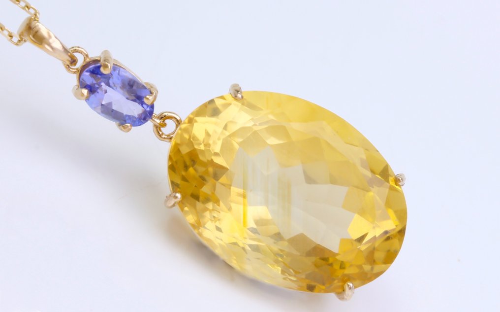 沒有保留價 - 頸鏈 - 14 克拉 黃金 黃水晶 - 坦桑石 #2.1