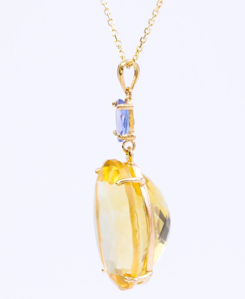 沒有保留價 - 頸鏈 - 14 克拉 黃金 黃水晶 - 坦桑石 #3.2