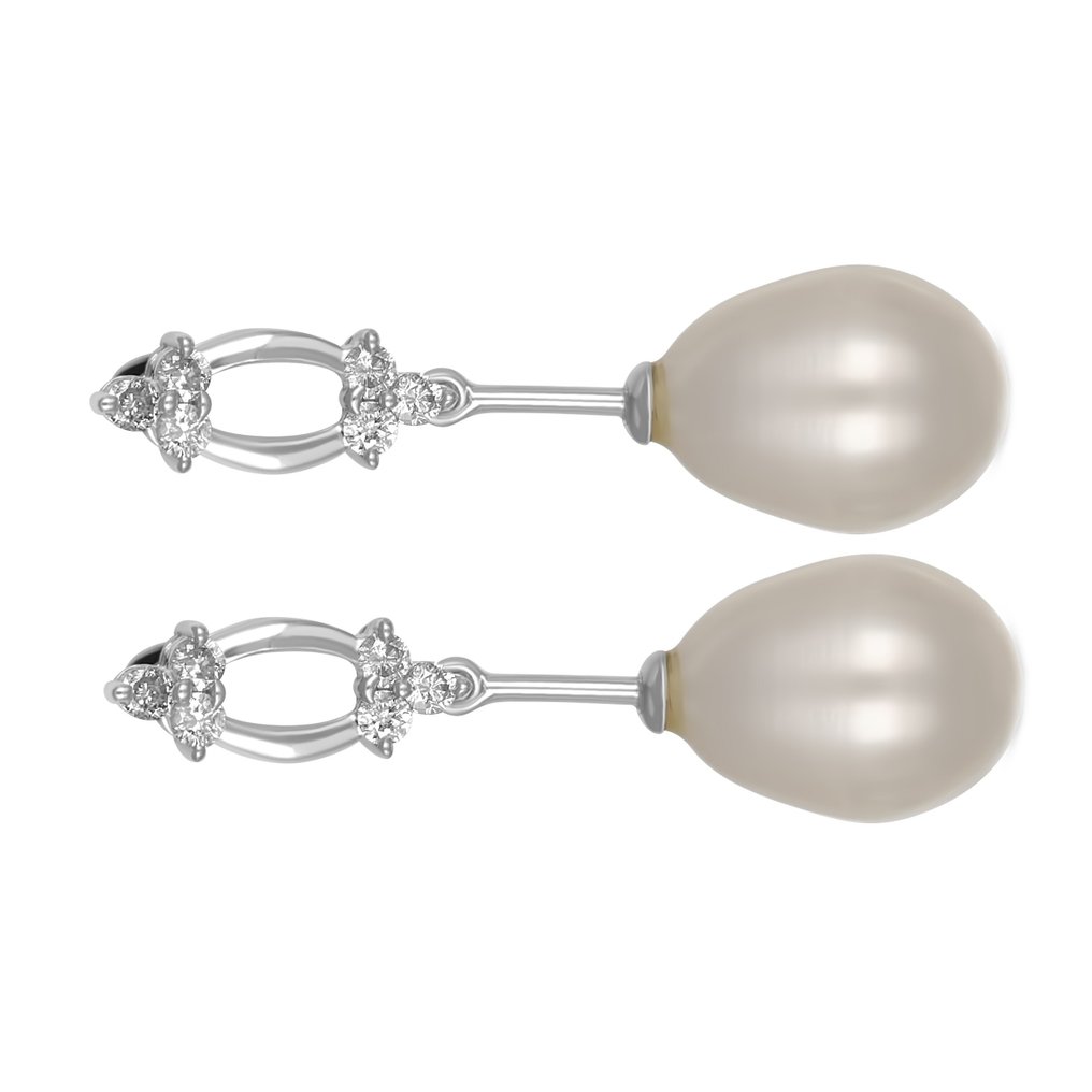 Drop fülbevaló - 18 kt. Fehér arany -  0.24ct. tw. Gyémánt (Természetes)  - Gyöngy #2.1