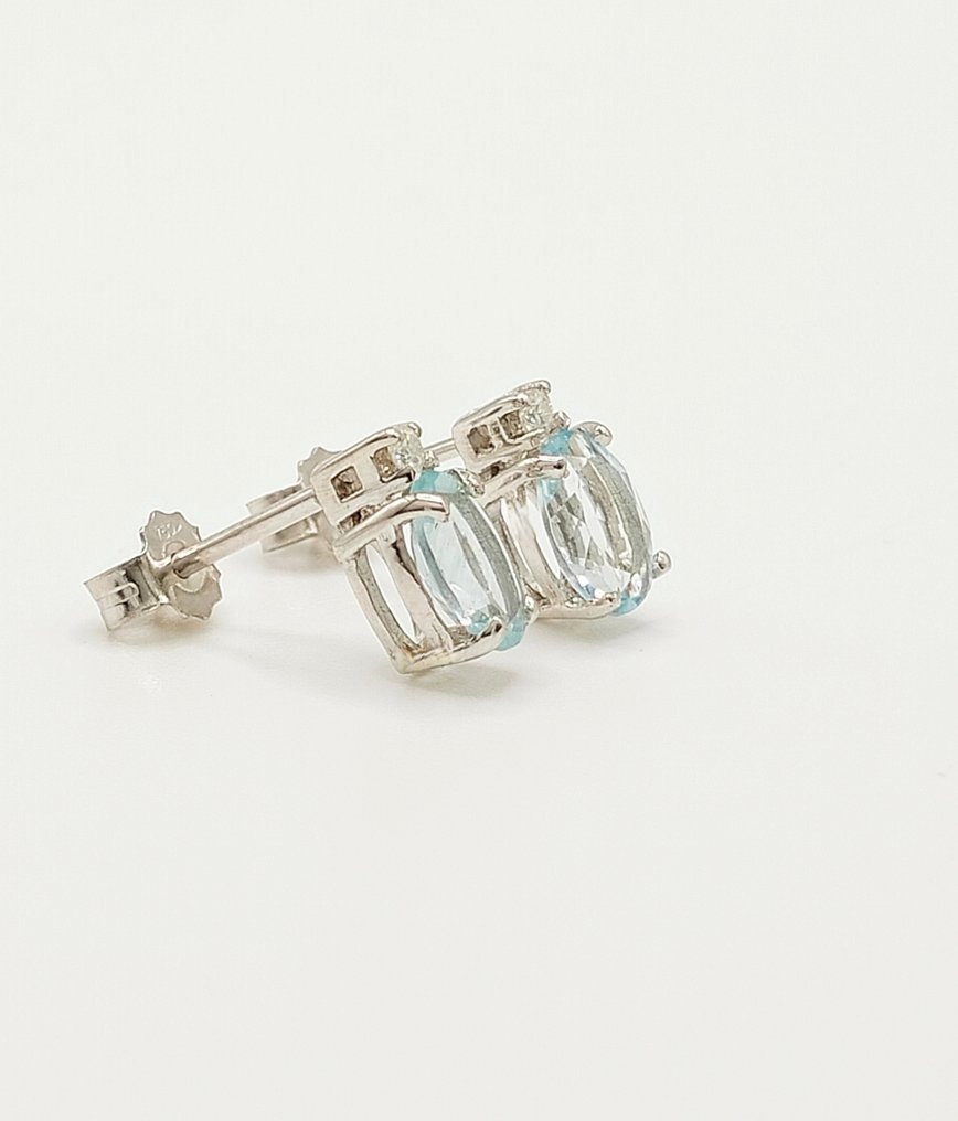 χωρίς τιμή ασφαλείας - Βραδινά σκουλαρίκια - 18 καράτια Λευκός χρυσός Ακουαμαρίνης - Διαμάντι #2.1