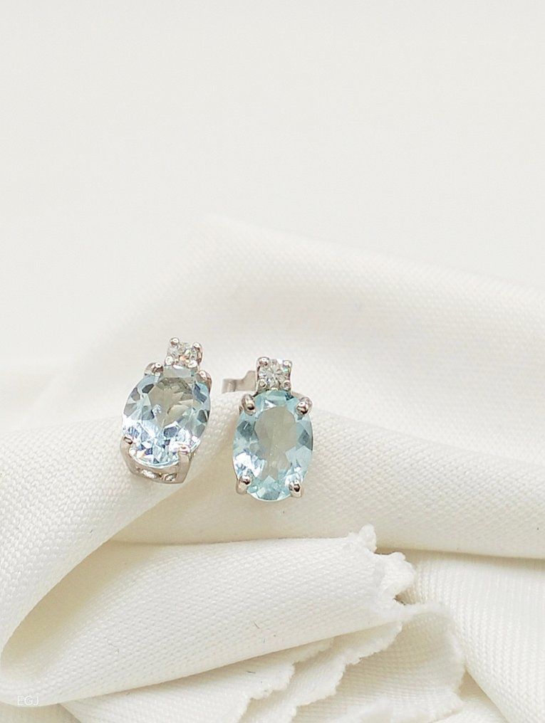 χωρίς τιμή ασφαλείας - Βραδινά σκουλαρίκια - 18 καράτια Λευκός χρυσός Ακουαμαρίνης - Διαμάντι #1.0