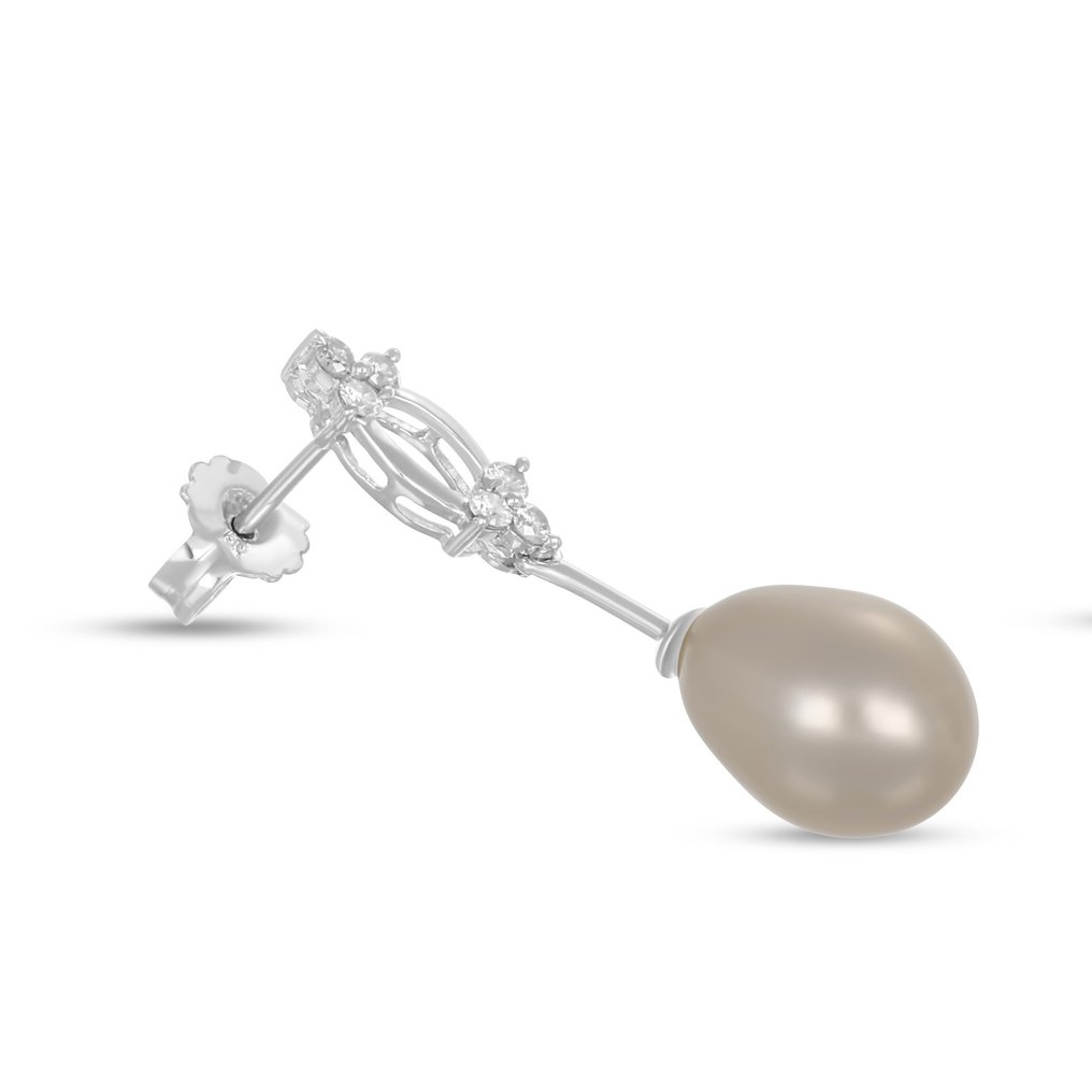 Drop fülbevaló - 18 kt. Fehér arany -  0.24ct. tw. Gyémánt (Természetes)  - Gyöngy #4.3