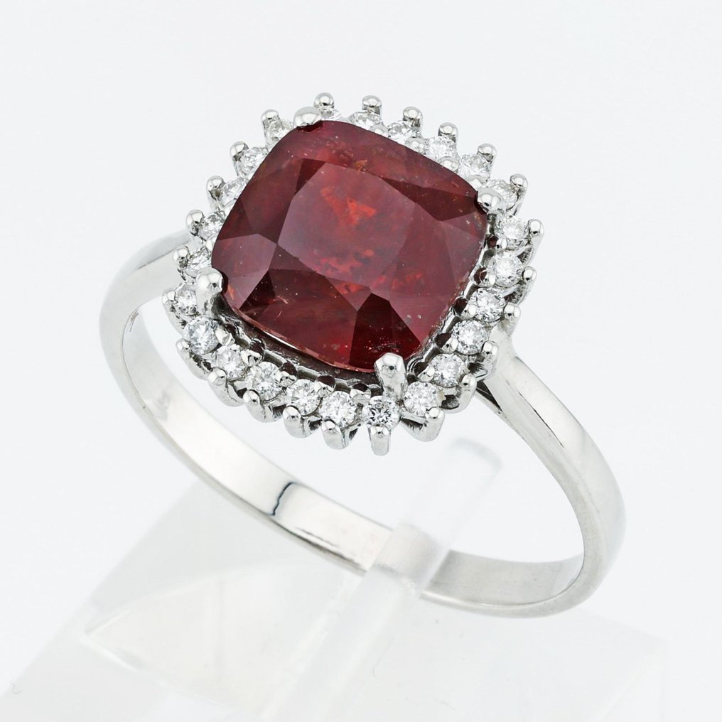 Ring - 18 karaat Witgoud - Geen hitte 3,71 Ct robijn #1.0