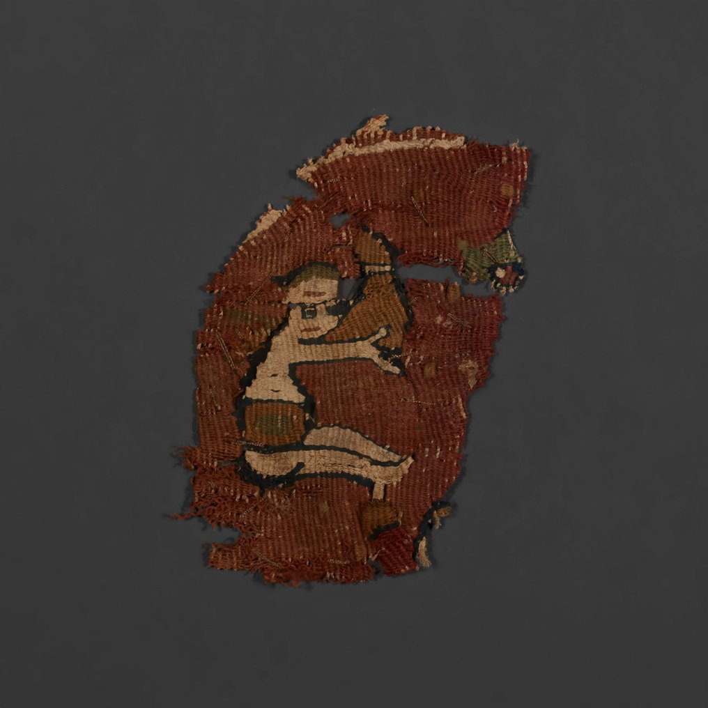 Altes Ägypten, Koptisch Leinen Textilfragment. Gerahmt. 4. bis 6. Jahrhundert n. Chr. 8,5 cm hoch. #2.1