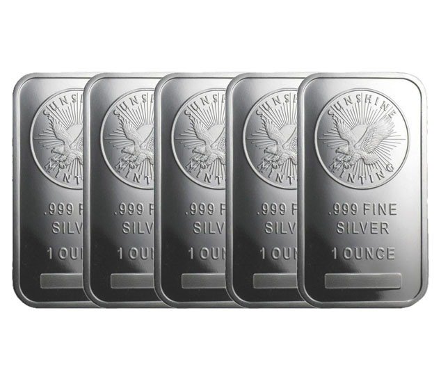 5 Troy Ounce - Argento .999 - 5 x 1 oz Sunshine Minting 999 Fine Silver Bar #1.0