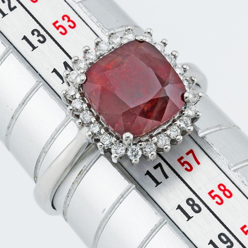 Ring - 18 karaat Witgoud - Geen hitte 3,71 Ct robijn #3.2