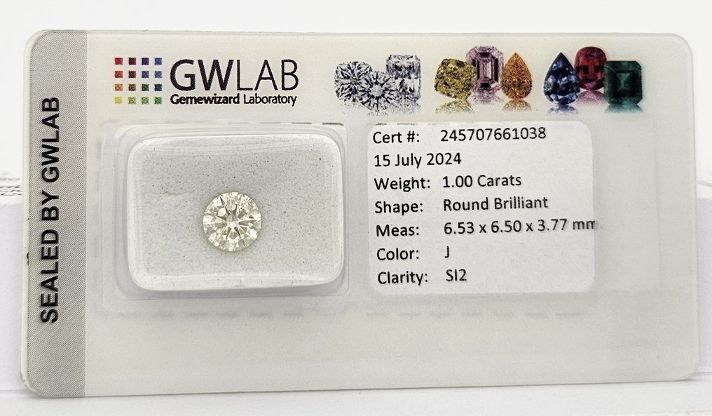 1 pcs Diamante  (Naturale)  - 1.00 ct - Rotondo - J - SI2 - Gemewizard Gemological Laboratory (GWLab) #1.0