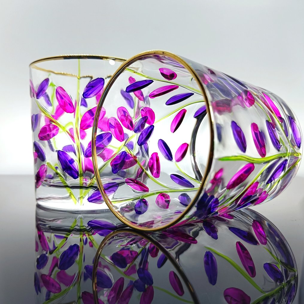 Secoloventesimo - 饮料用具 (6) - 叶子紫水晶玻璃 - 24K金 - 无铅水晶 #2.1