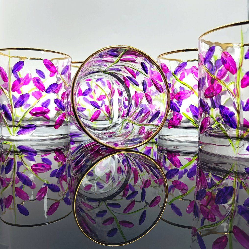 Secoloventesimo - 饮料用具 (6) - 叶子紫水晶玻璃 - 24K金 - 无铅水晶 #4.3