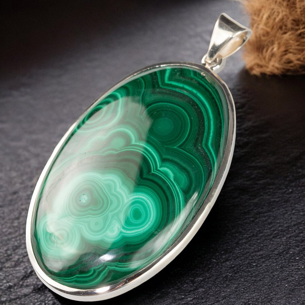Top quality malachite cabochon Beautiful malachite pendant - Height: 74 mm - Width: 38 mm- 47 g #2.1