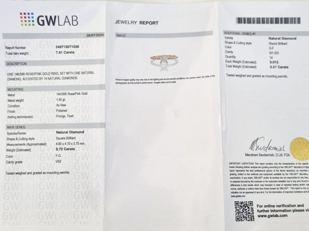 订婚戒指 - 14K包金 玫瑰金 -  0.93ct. tw. 钻石 (天然) #4.3