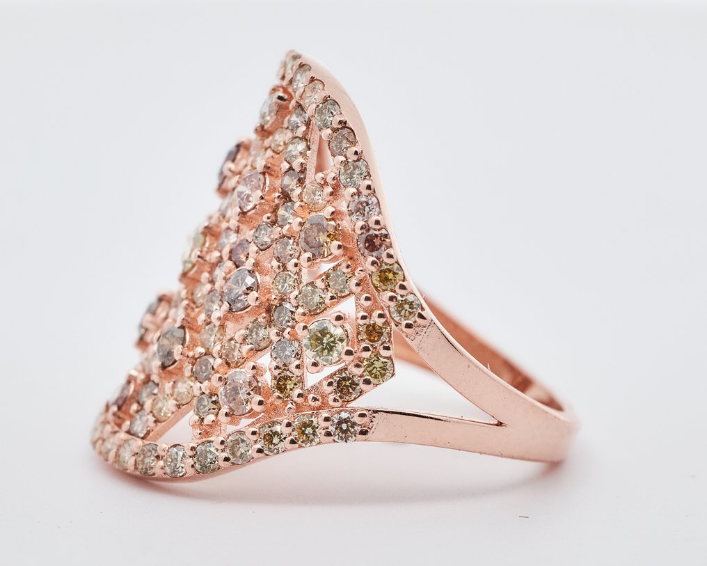 戒指 - 14 克拉 玫瑰金 -  1.99ct. tw. 鉆石 (天然彩色) #2.1