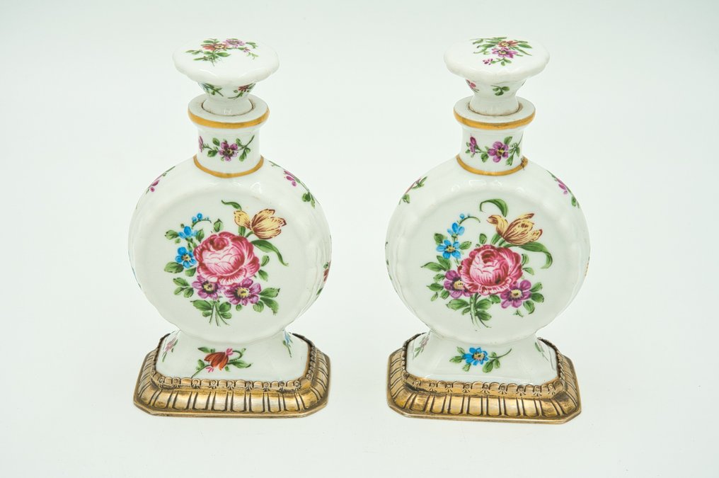 Perfume flask - .833 silver - Pair of bottle perfum. #1.0