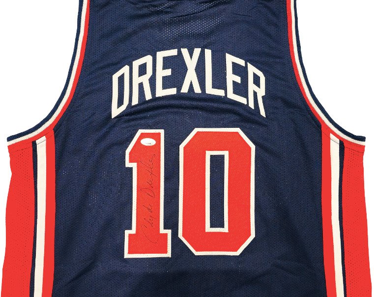 NBA - Clyde Drexler - Autograph - Blue Custom Basketball Jersey  #1.0