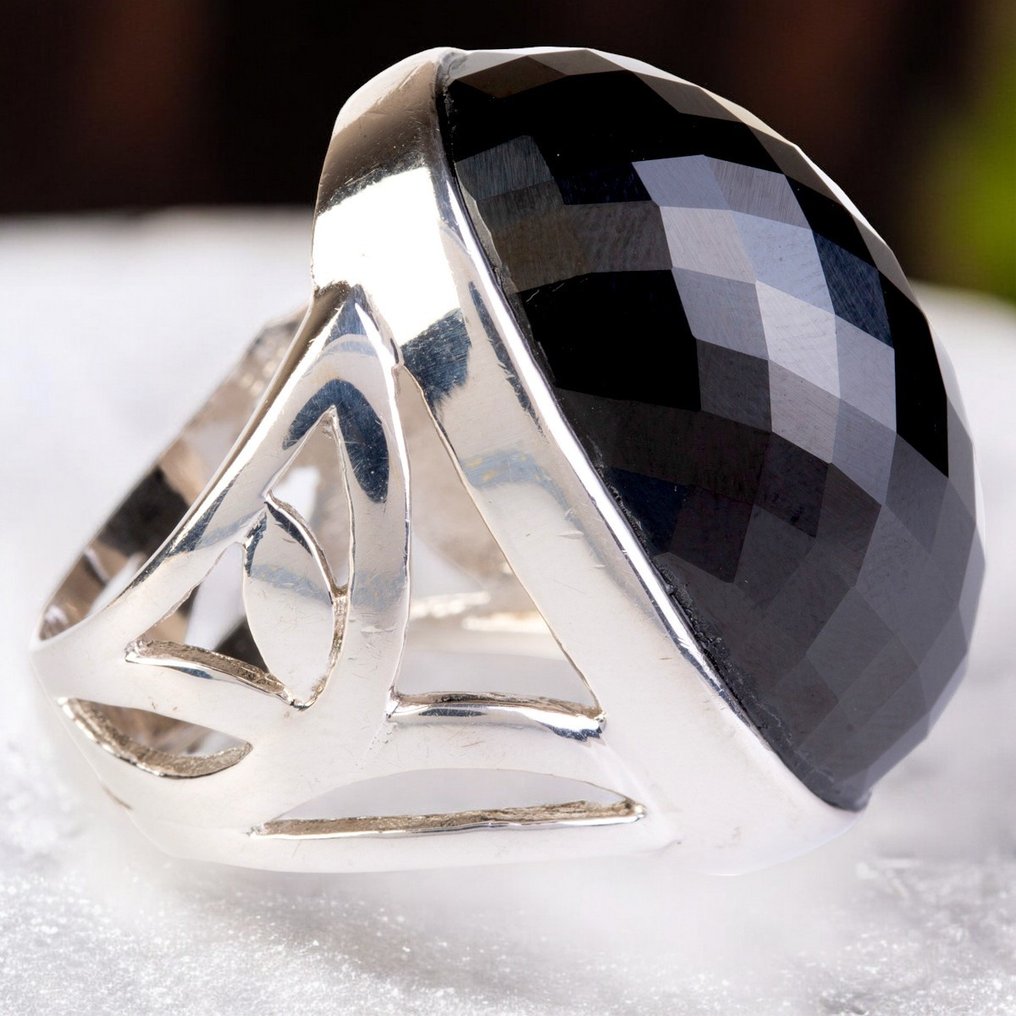 Handmade Silver Rings with Onyx Black Stone - Height: 34 mm - Width: 31 mm- 24 g #1.0