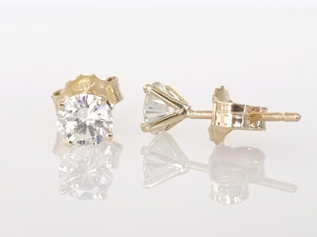 小型钉状耳环 - 14K包金 黄金 -  1.01ct. tw. 钻石 (天然) #3.2