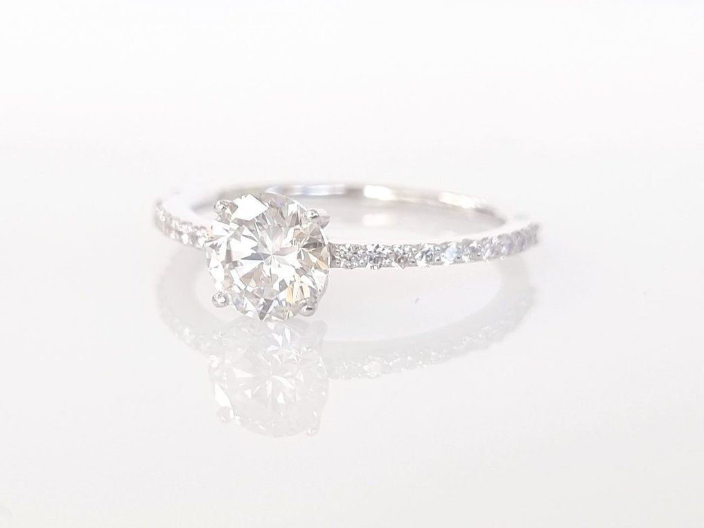 订婚戒指 - 18K包金 白金 - 1.19ct. tw. 钻石 (天然) #1.0