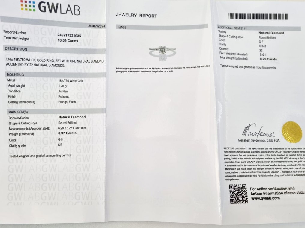 订婚戒指 - 18K包金 白金 - 1.19ct. tw. 钻石 (天然) #4.3