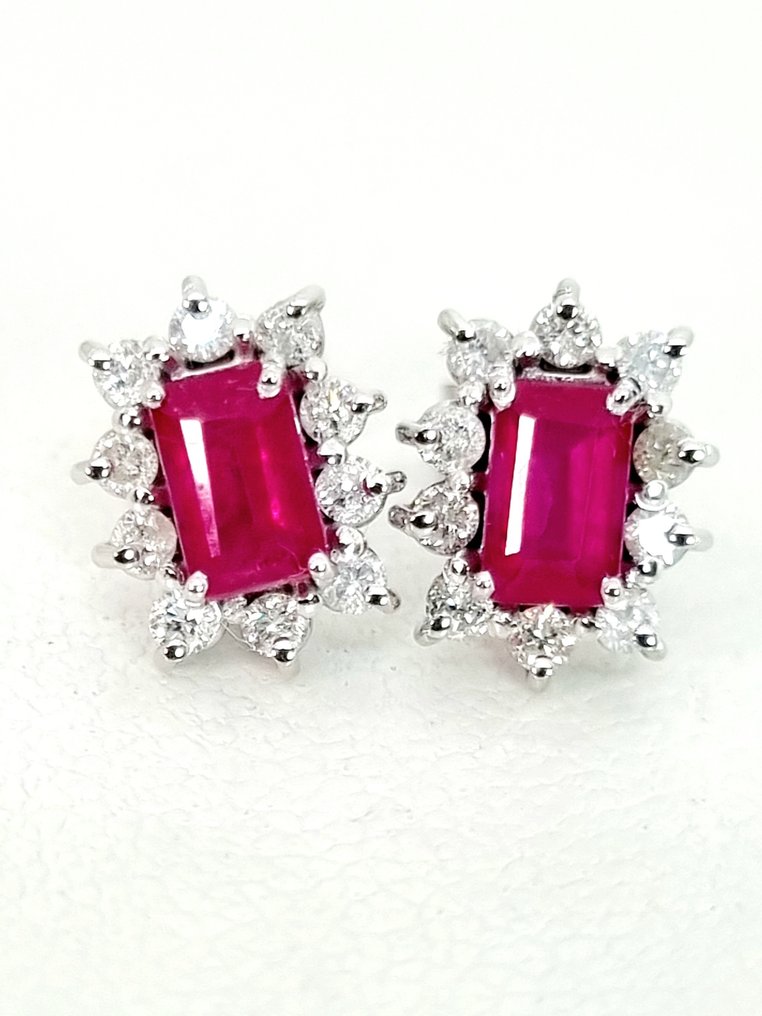 耳環 - 18 克拉 白金 紅寶石 - 鉆石 #2.1